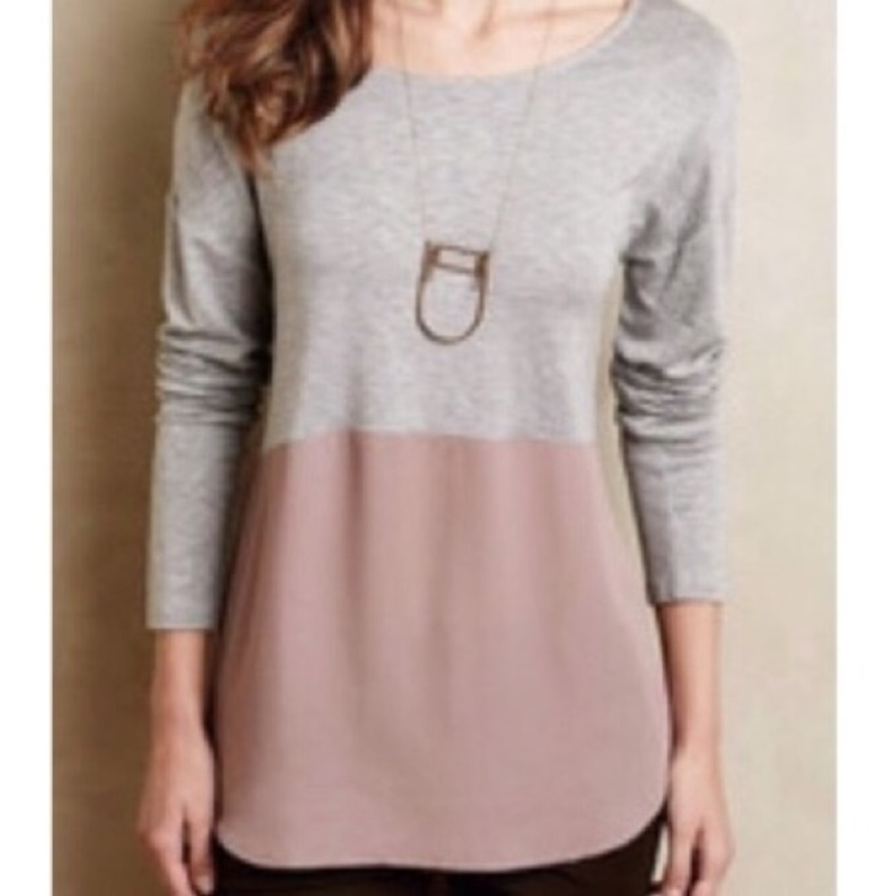 Anthro grey and pick color block long sleeve